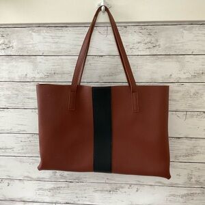 Vince Camuto Brown and Black Tote Bag, leather, inside pocket, shoulder straps